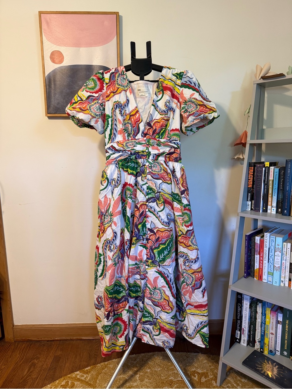 Anthropologie Multicolor Floral Maxi Dress with Puff Sleeves